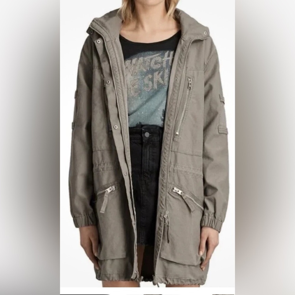 All Saints Skylar Parka Green Military Style Field Jacket - Med - No Hood